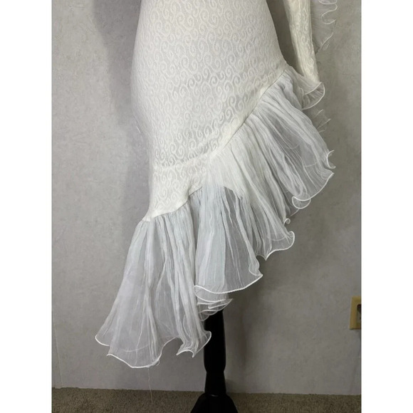 One Shoulder Long Sleeve Asymmetrical Ruffles Dress Ivory White SMALL READ - Picture 8 of 12